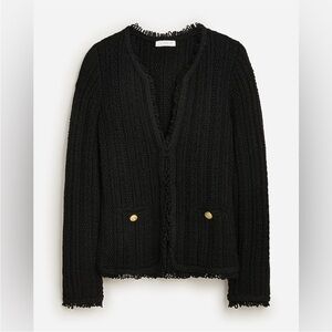 J. Crew Textured Cable-Knit Lady Jacket with Fringe Small Black